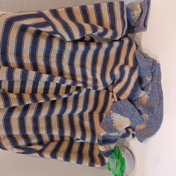 Lauren Ralph Lauren LRL Linen Cotton Blend Cardigan Belted Blue Striped Sweater - Picture 13 of 13